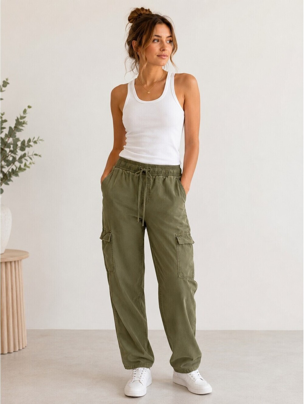 Social Standard Olive Lyocell Cargo Jogger Pants Women's Large Green Utility - Picture 7 of 7